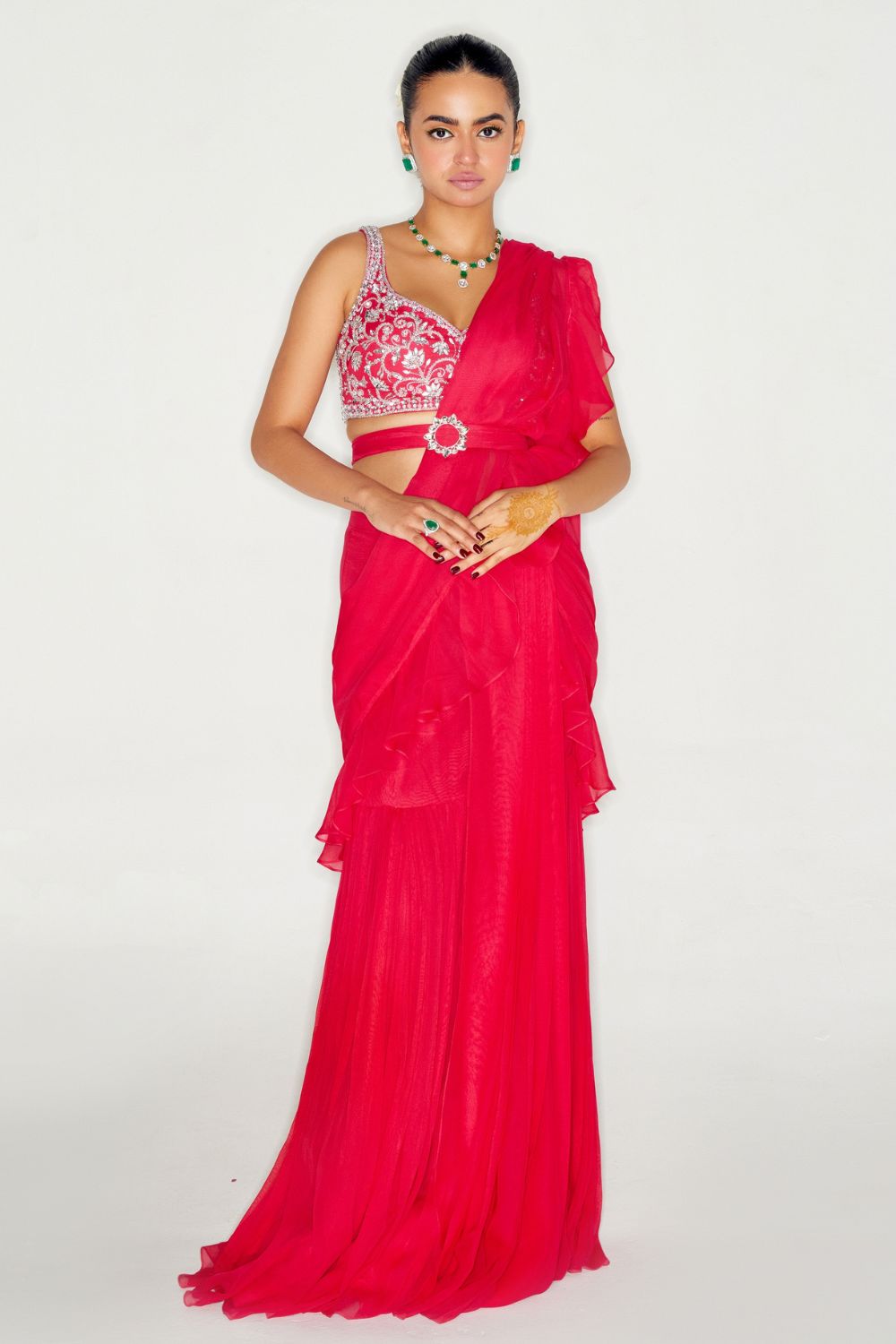 Sanya Gulati - Hot Pink Ruffle Saree