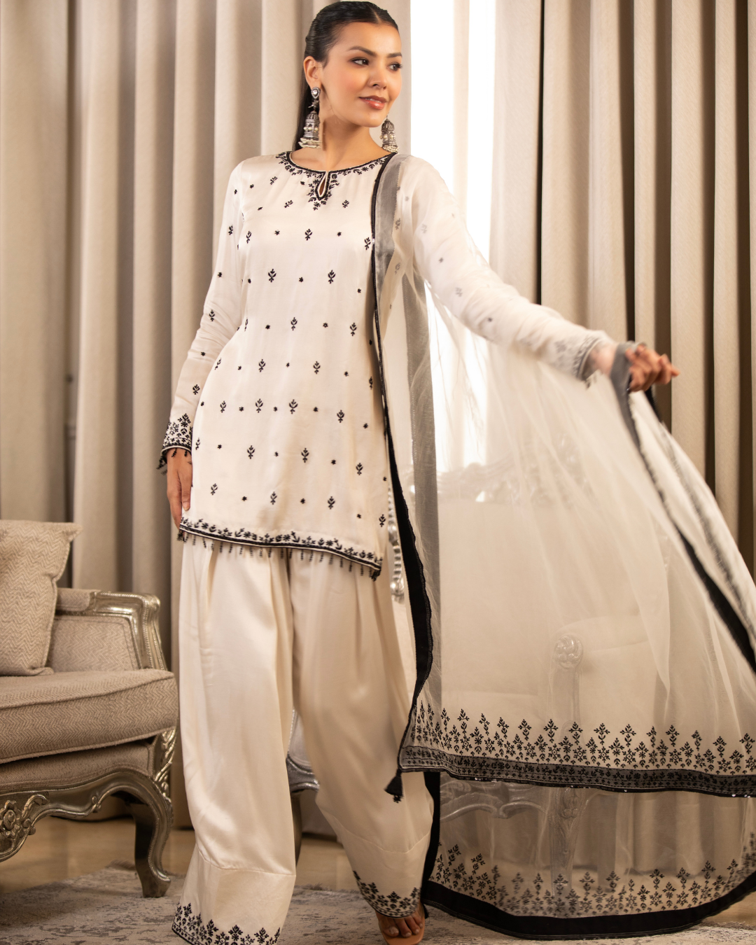 Esha Koul - Black On White Kurta Set