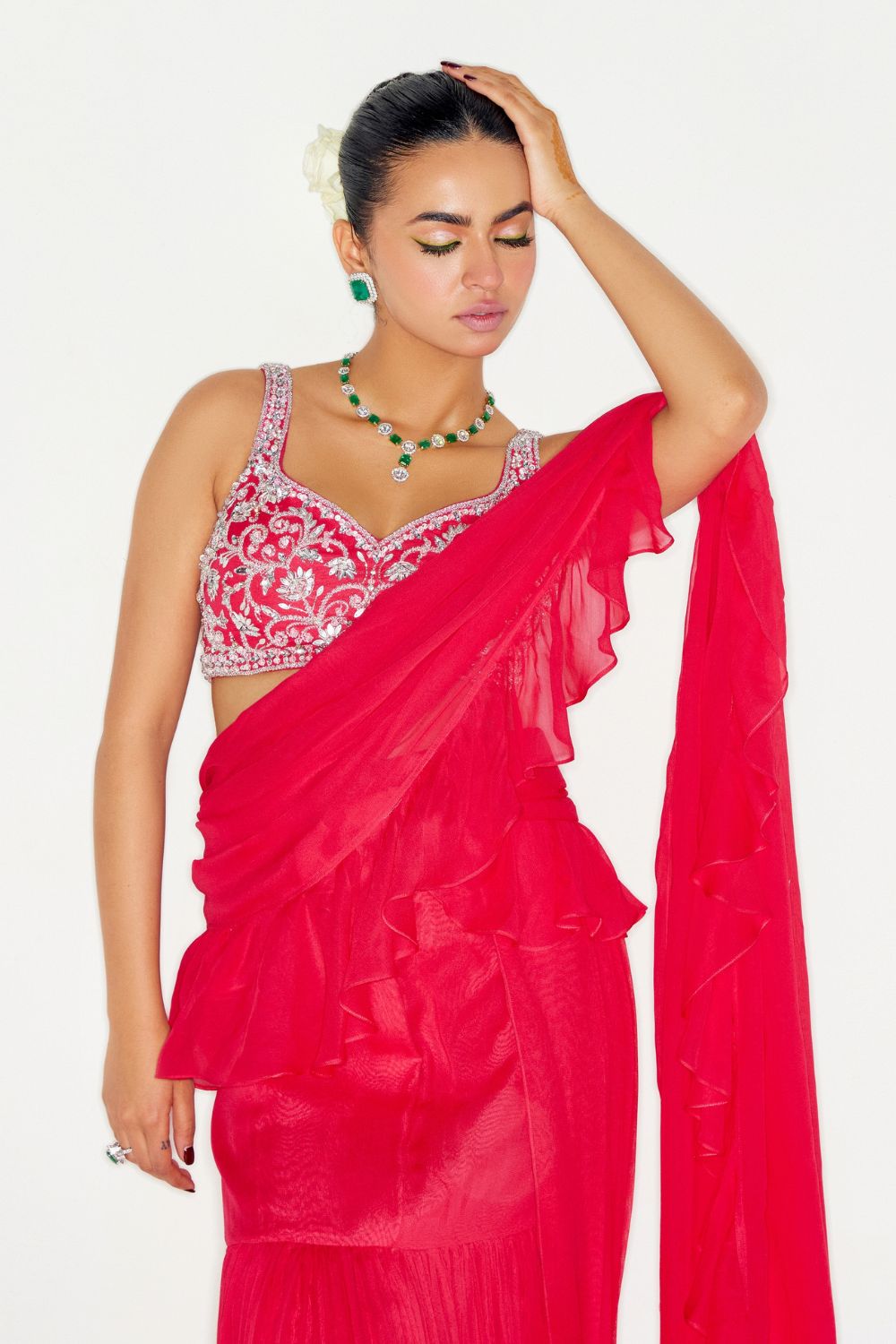 Sanya Gulati - Hot Pink Ruffle Saree