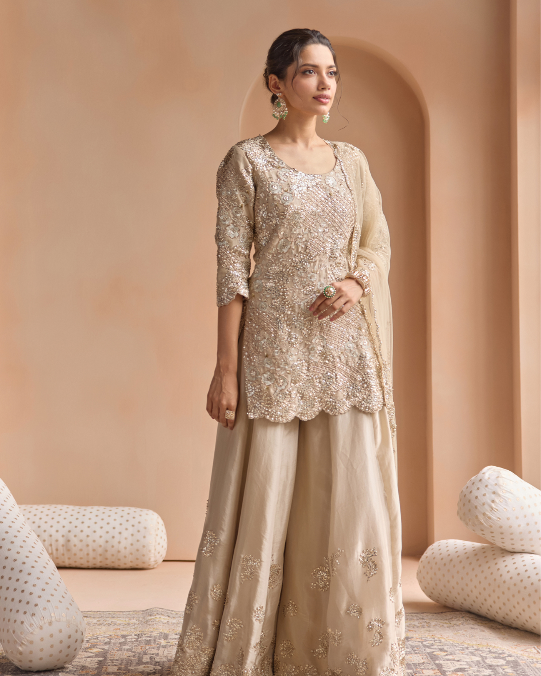 Osaa By Adarsh - Beige Champage Tissue Sharara Set From Off The Record