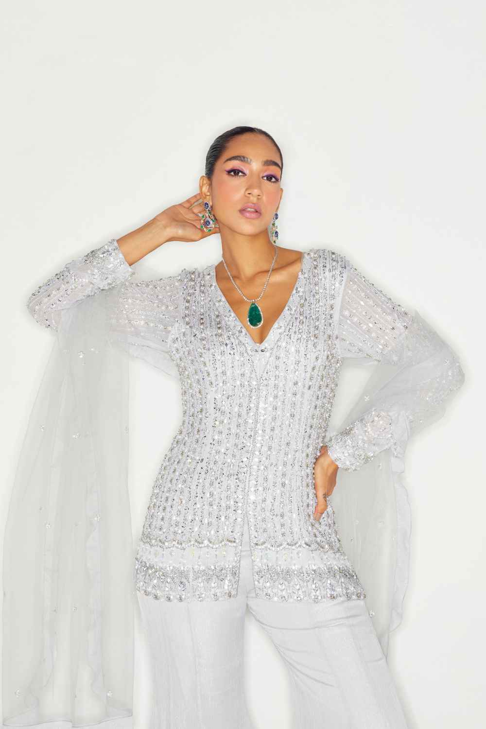 Sanya Gulati - Grey Tonal Kurta and Flared Pant Set