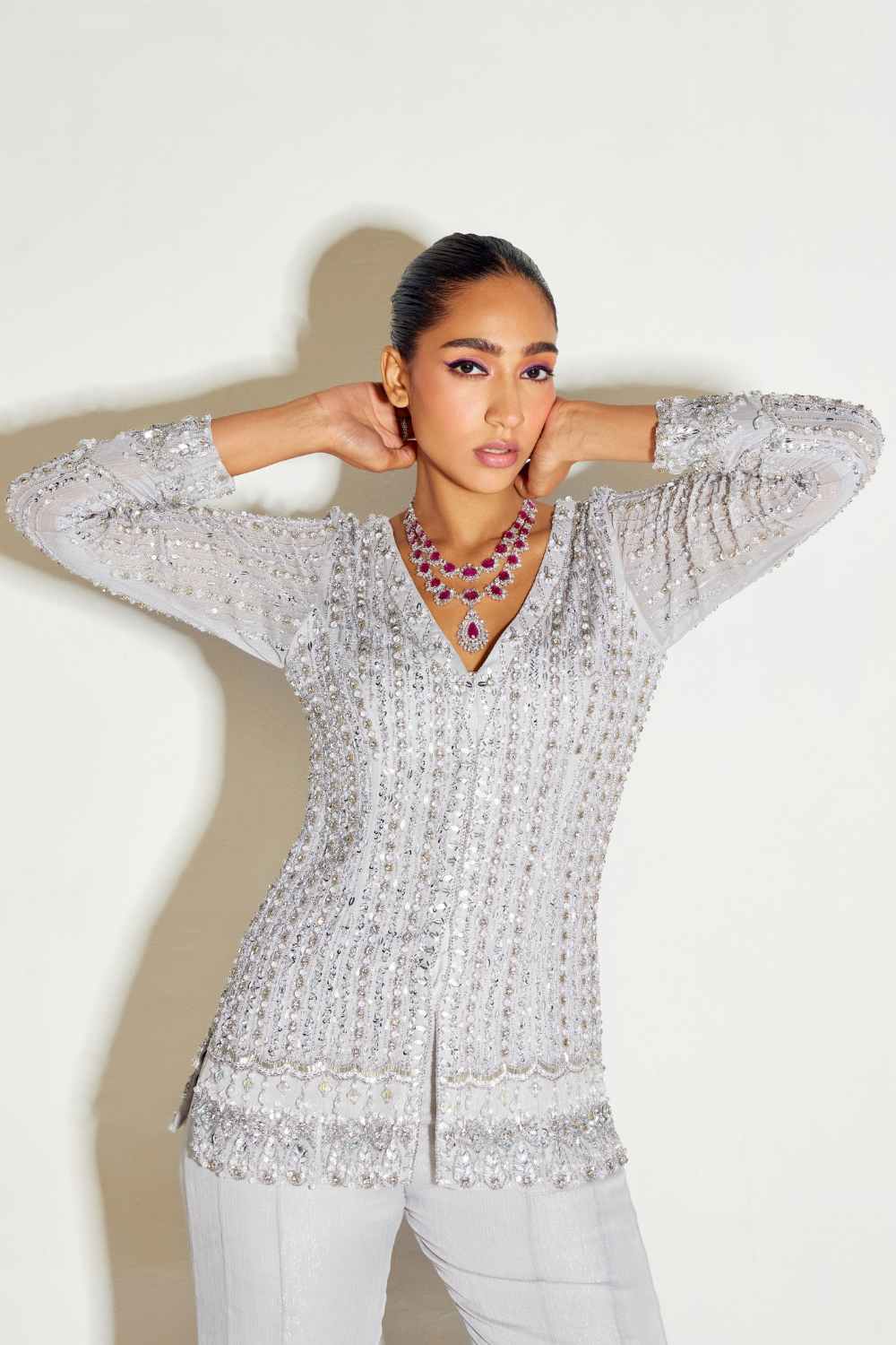 Sanya Gulati - Grey Tonal Kurta and Flared Pant Set