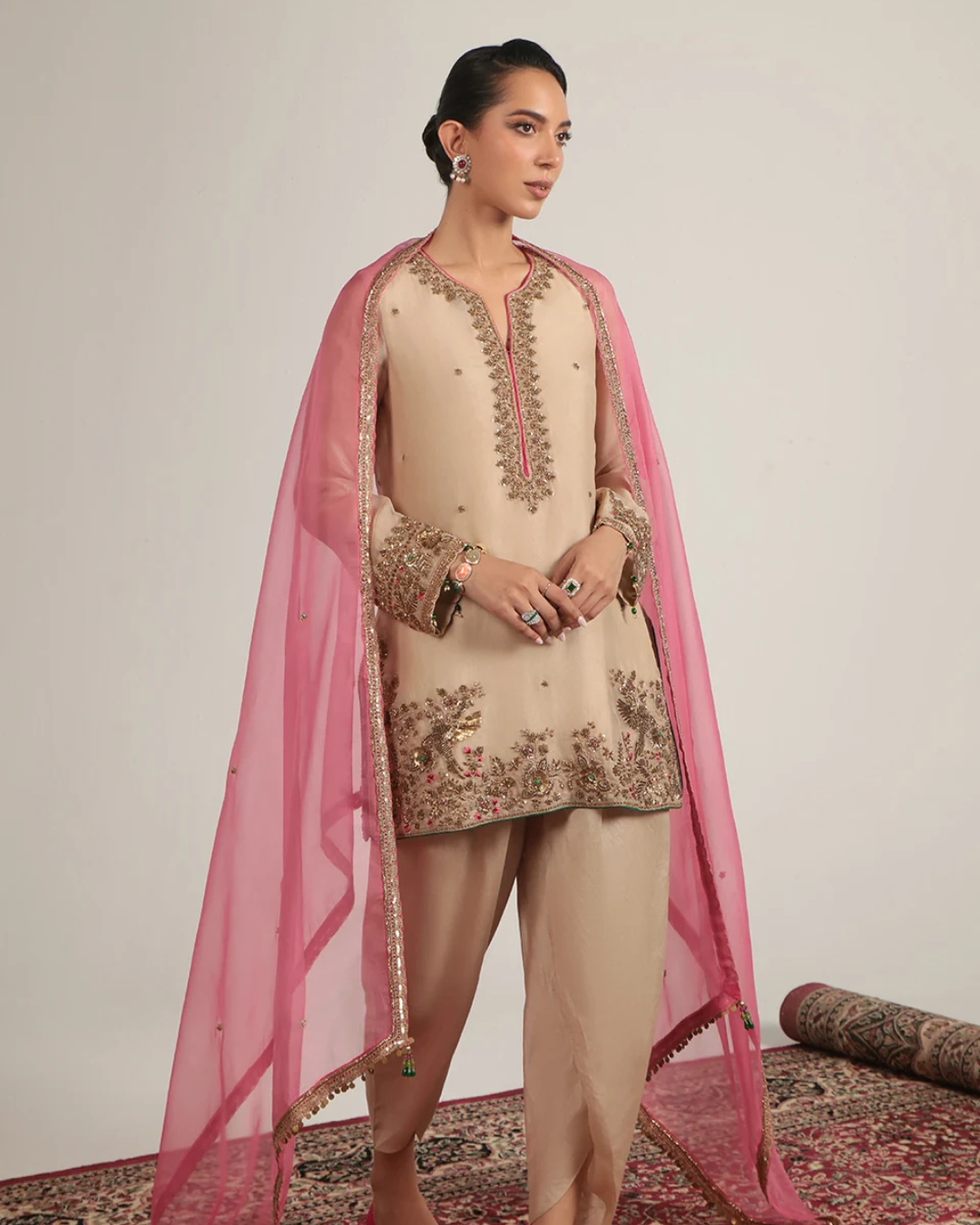 Niti Bothra - Zar-Rang Ivory Heavy Short Kurta Set