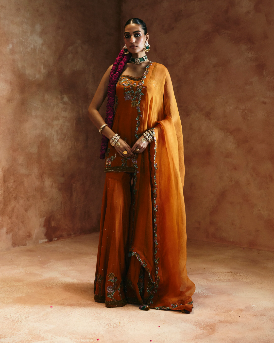 Aman Takyar - Brick Rust Sharara Set From Today's Sindh