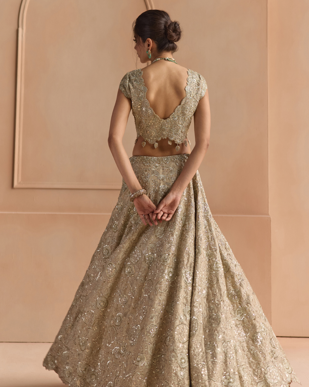 Osaa By Adarsh - Beige Champagne Tissue Silk Lehenga Set From Off The Record