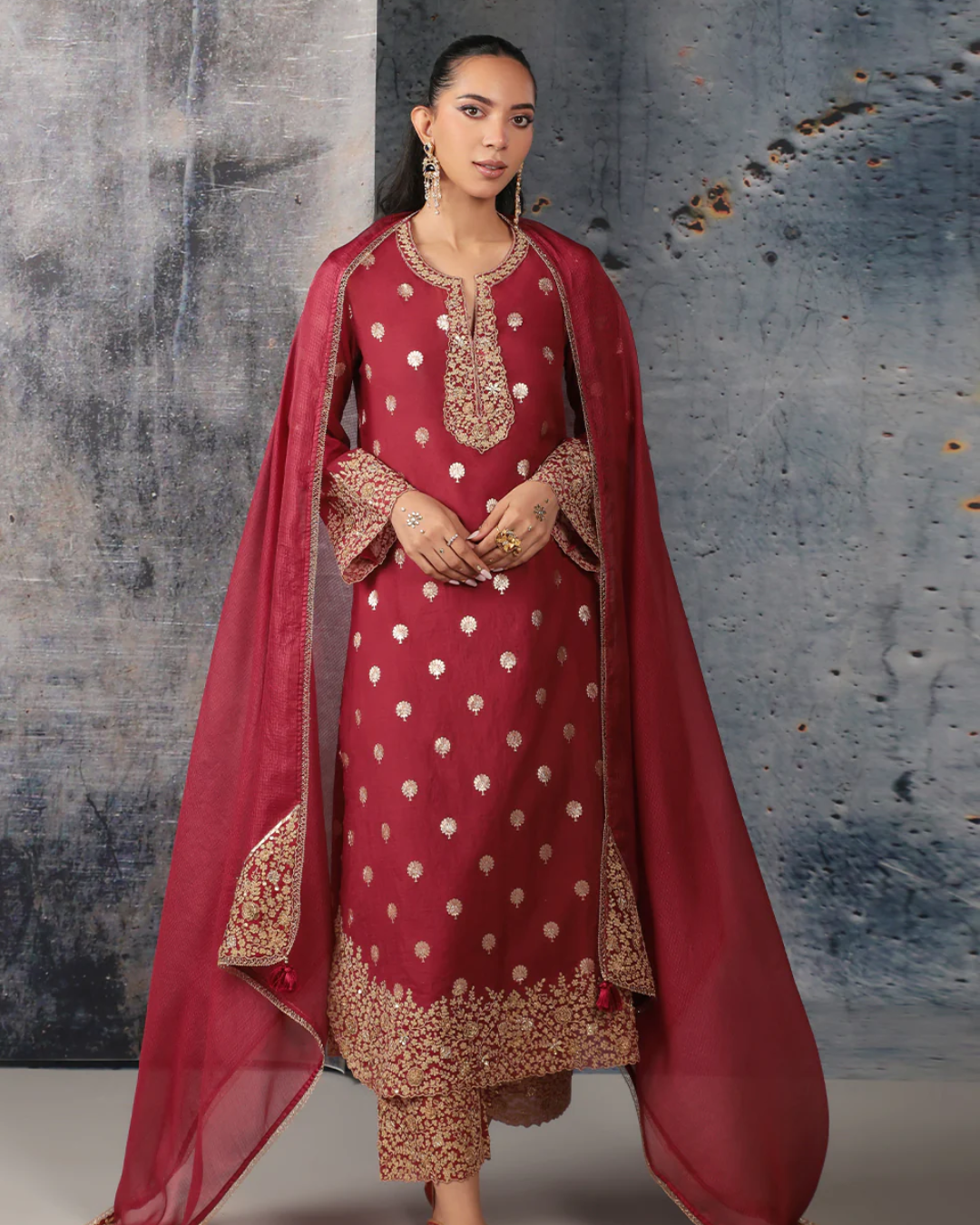 Niti Bothra - Mehrang Maroon Farshi Kurta Set