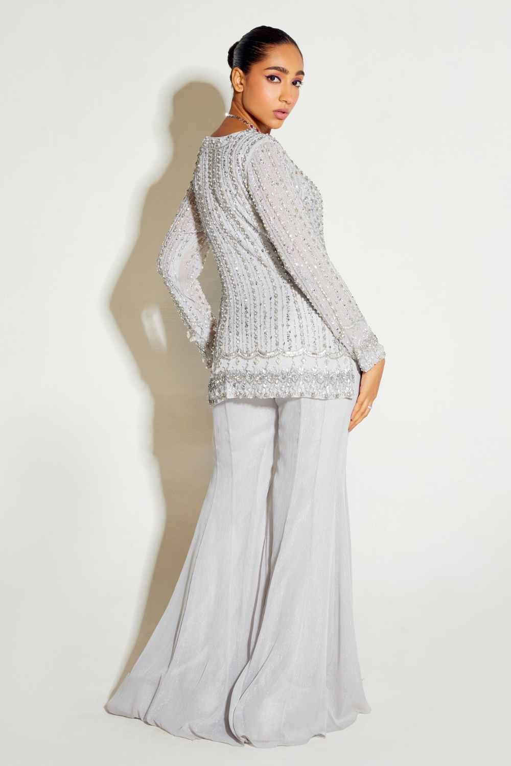 Sanya Gulati - Grey Tonal Kurta and Flared Pant Set