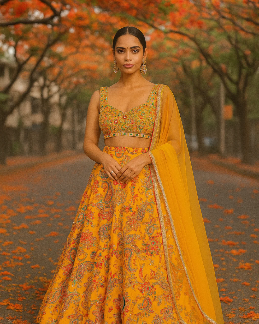 Anisha Shetty - Yellow Bloom Printed Lehenga Set