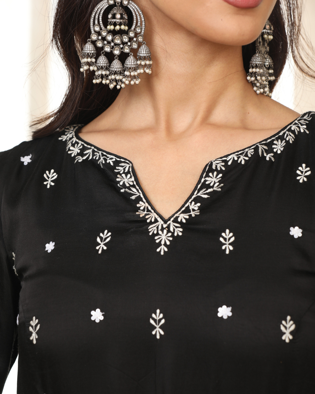 Esha Koul - White On Black Kurta Set