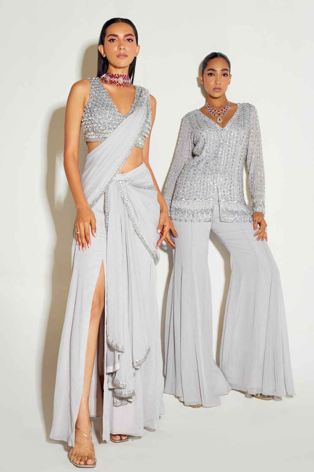 Sanya Gulati - Grey Slit Saree