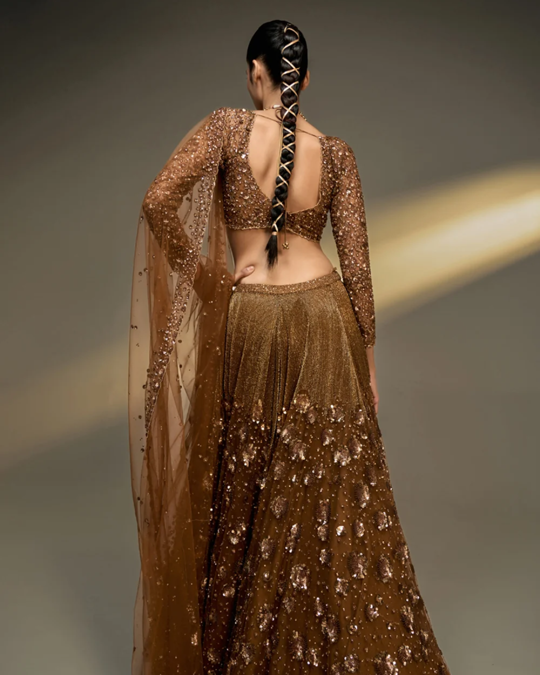 Prevasu - Copper Gold Lehenga Set From The Mocha Edit