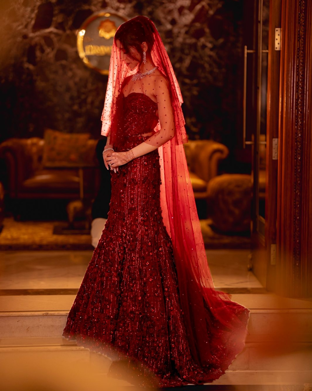 Isa by Dolly Wahal - Maroon Corset Fishcut Lehenga From Ittara