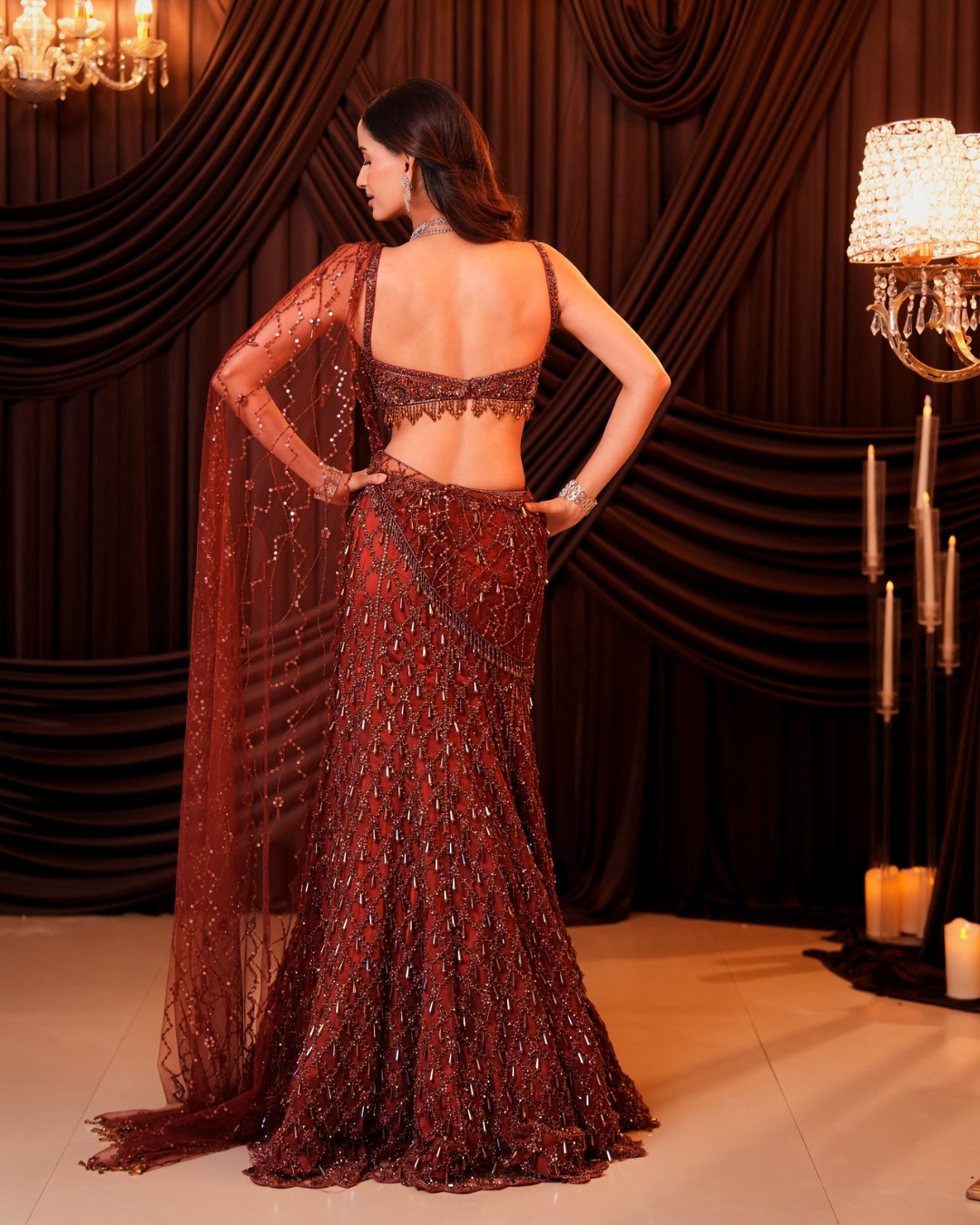 Isa by Dolly Wahal - Caramel Brown Saree From Ittara
