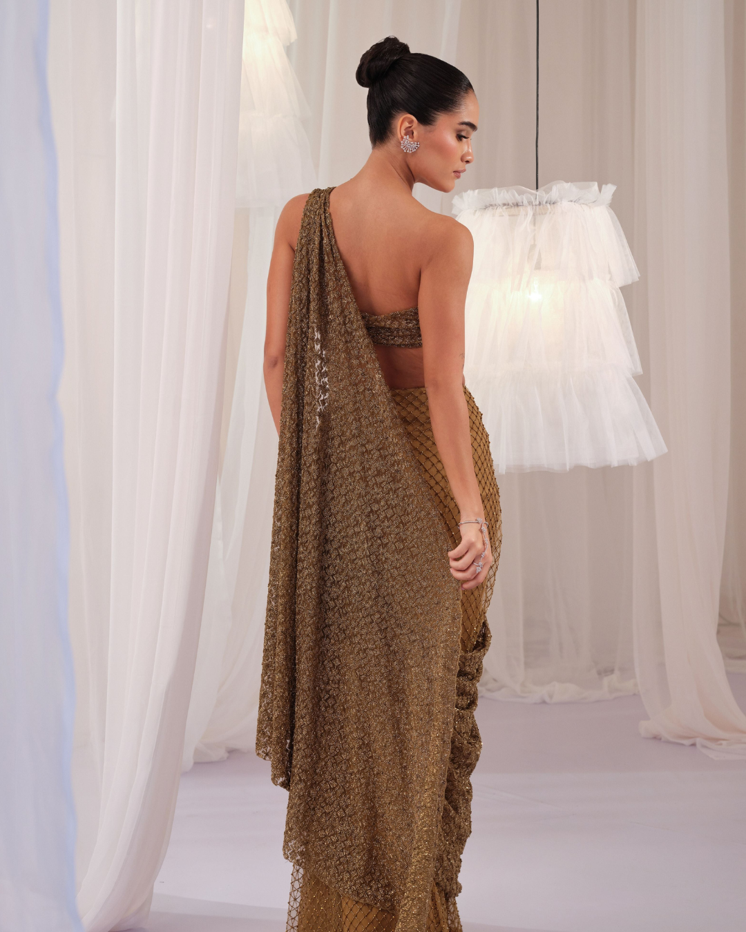 K&A By Karishma And Ashita - Olive Gold Draped Saree With Blouse From First Love