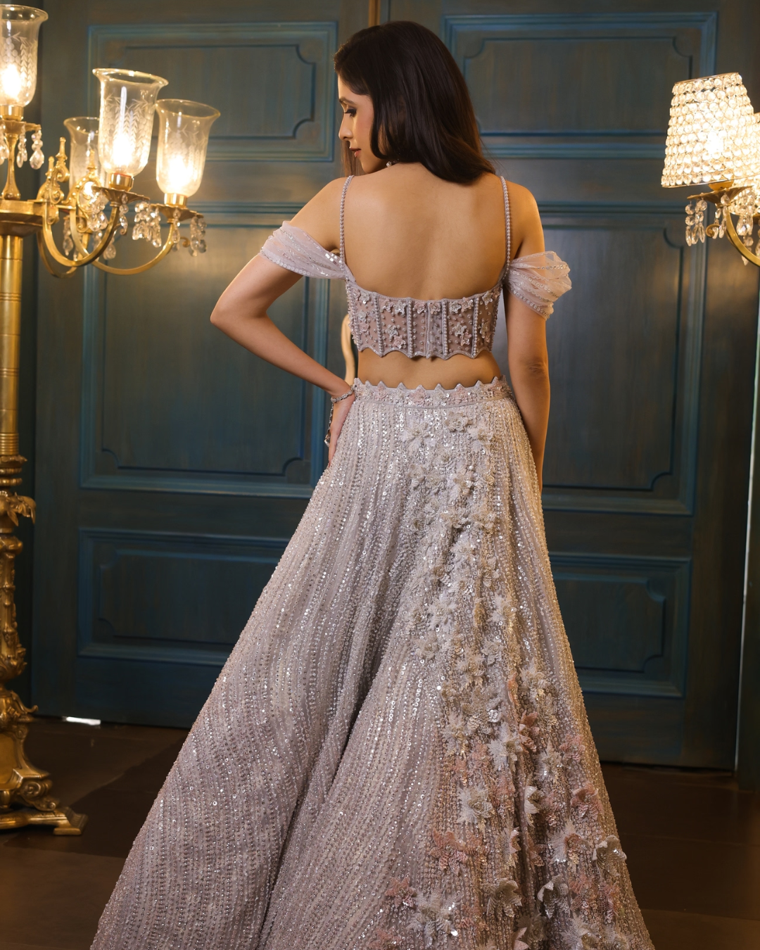 Isa by Dolly Wahal - Celeste Powder Blue Lehenga From Noor