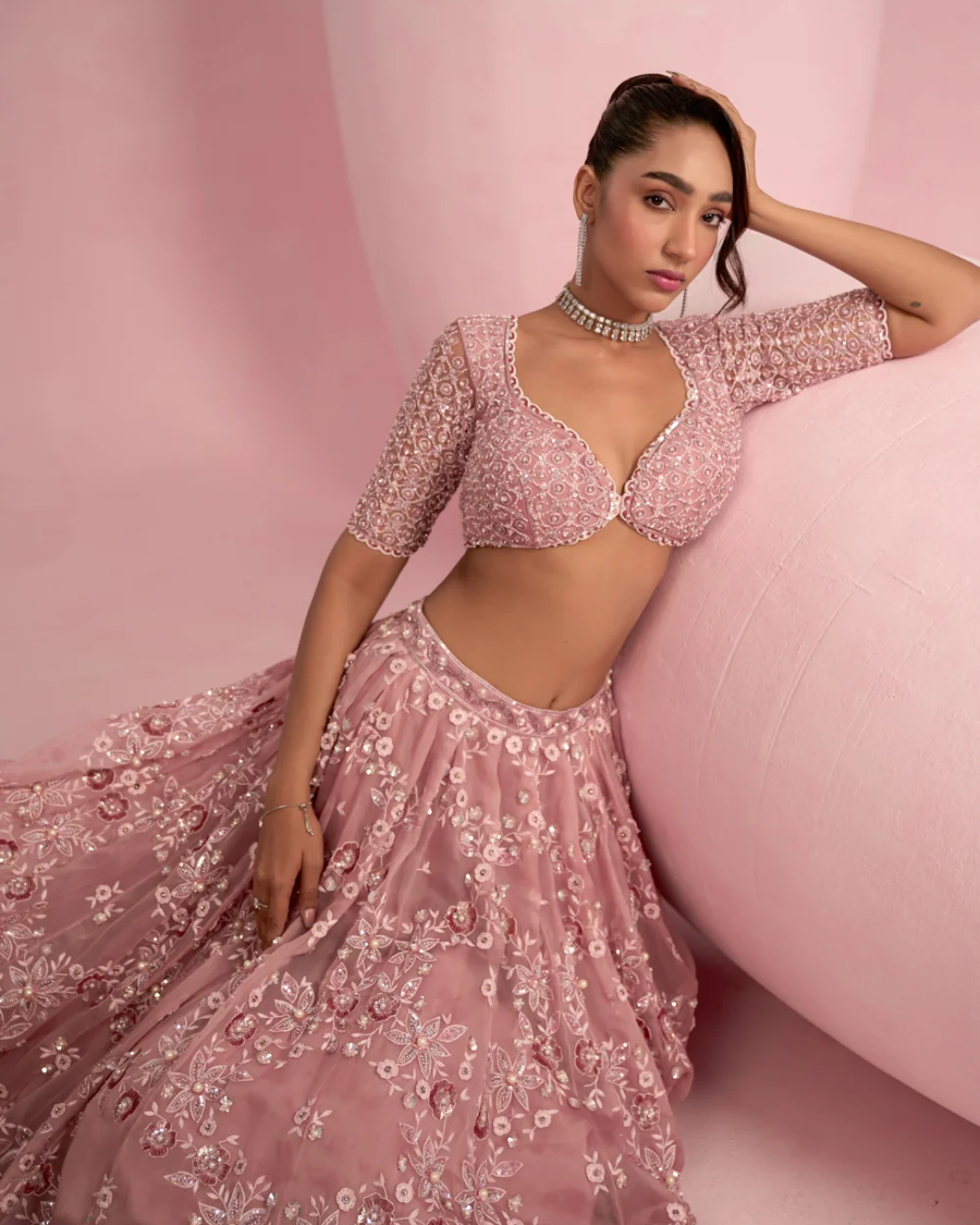 Prevasu - Blush Pink Lehenga Set From Solene