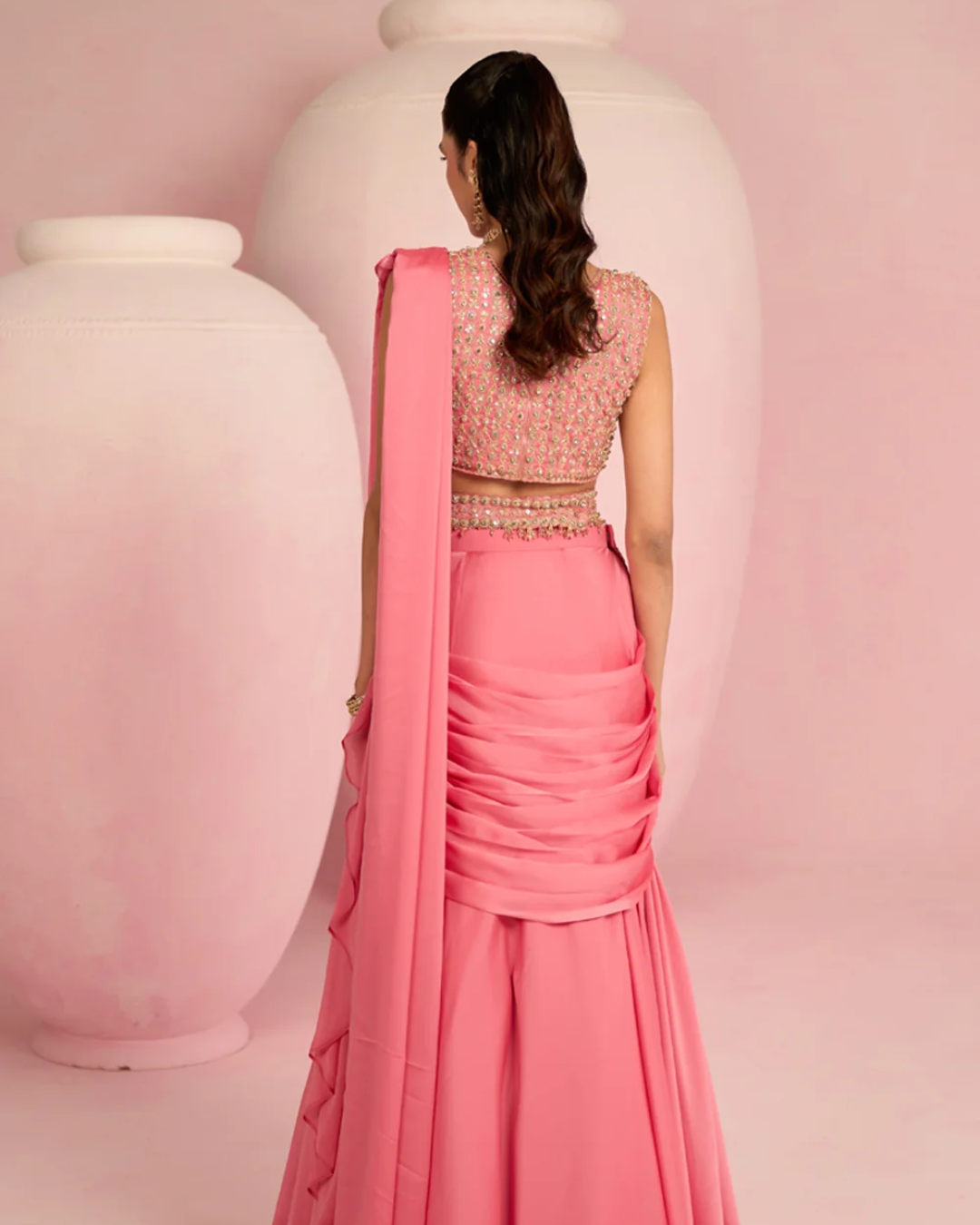 Prevasu - Pop Pink Lehenga Saree From Solene