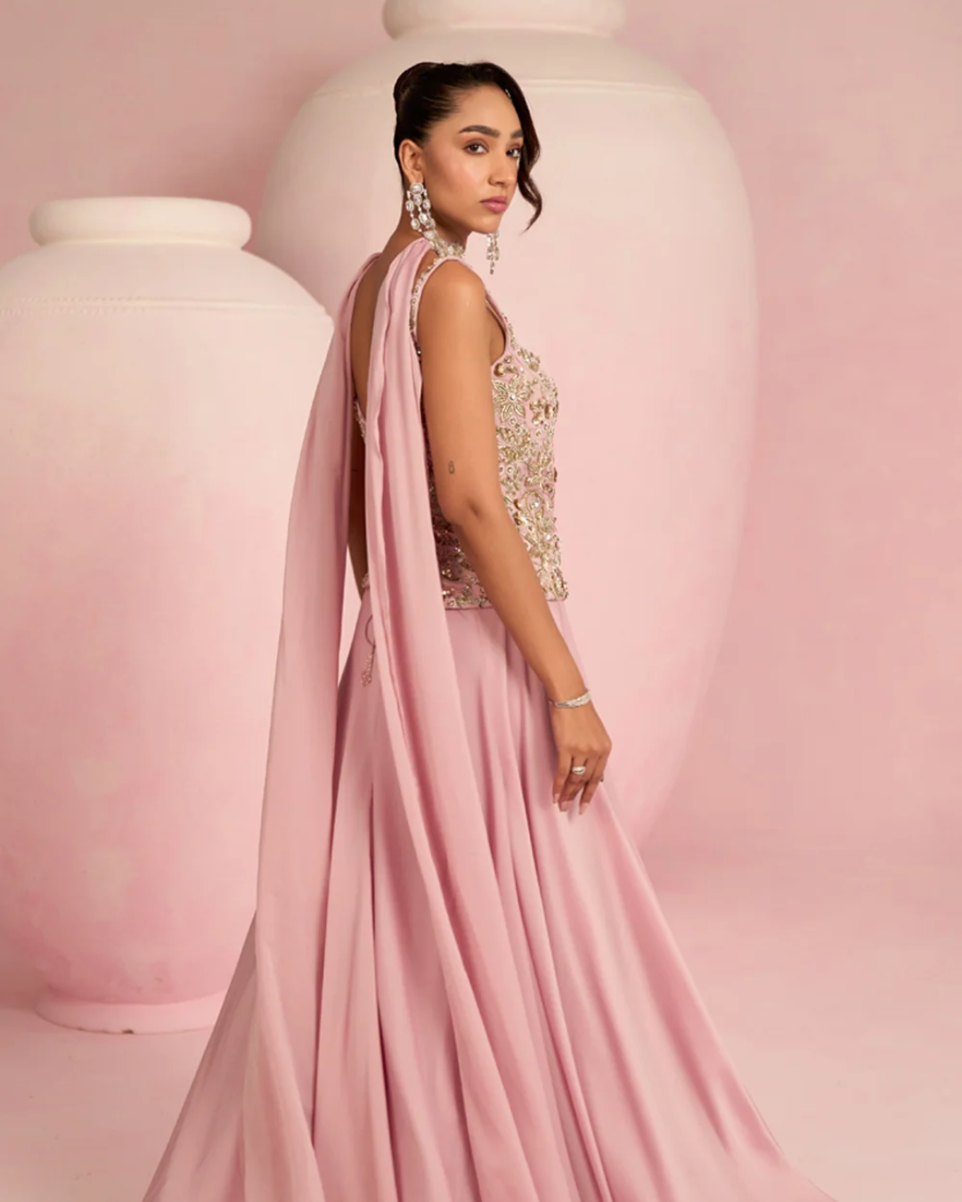 Prevasu - Soft Pink Corset Top & Skirt Set From Solene