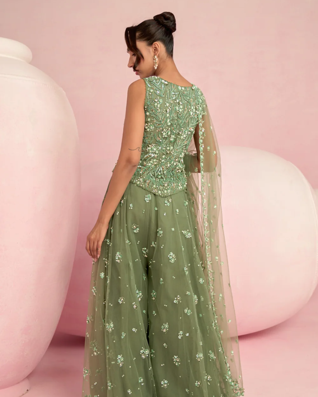 Prevasu - Sage Green Sharara Set From Solene
