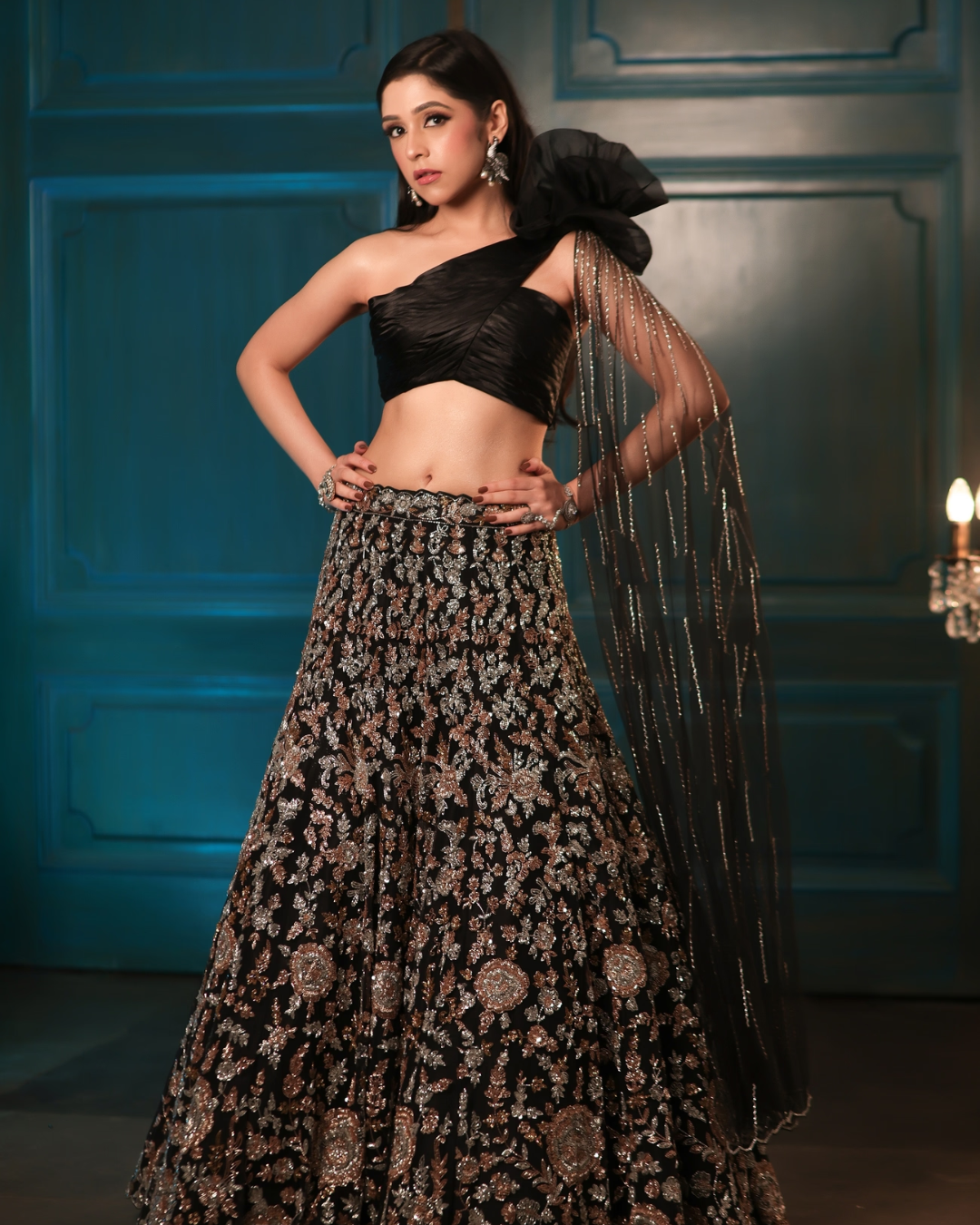 Isa by Dolly Wahal - Black Multicolour Lehenga Set From Athena
