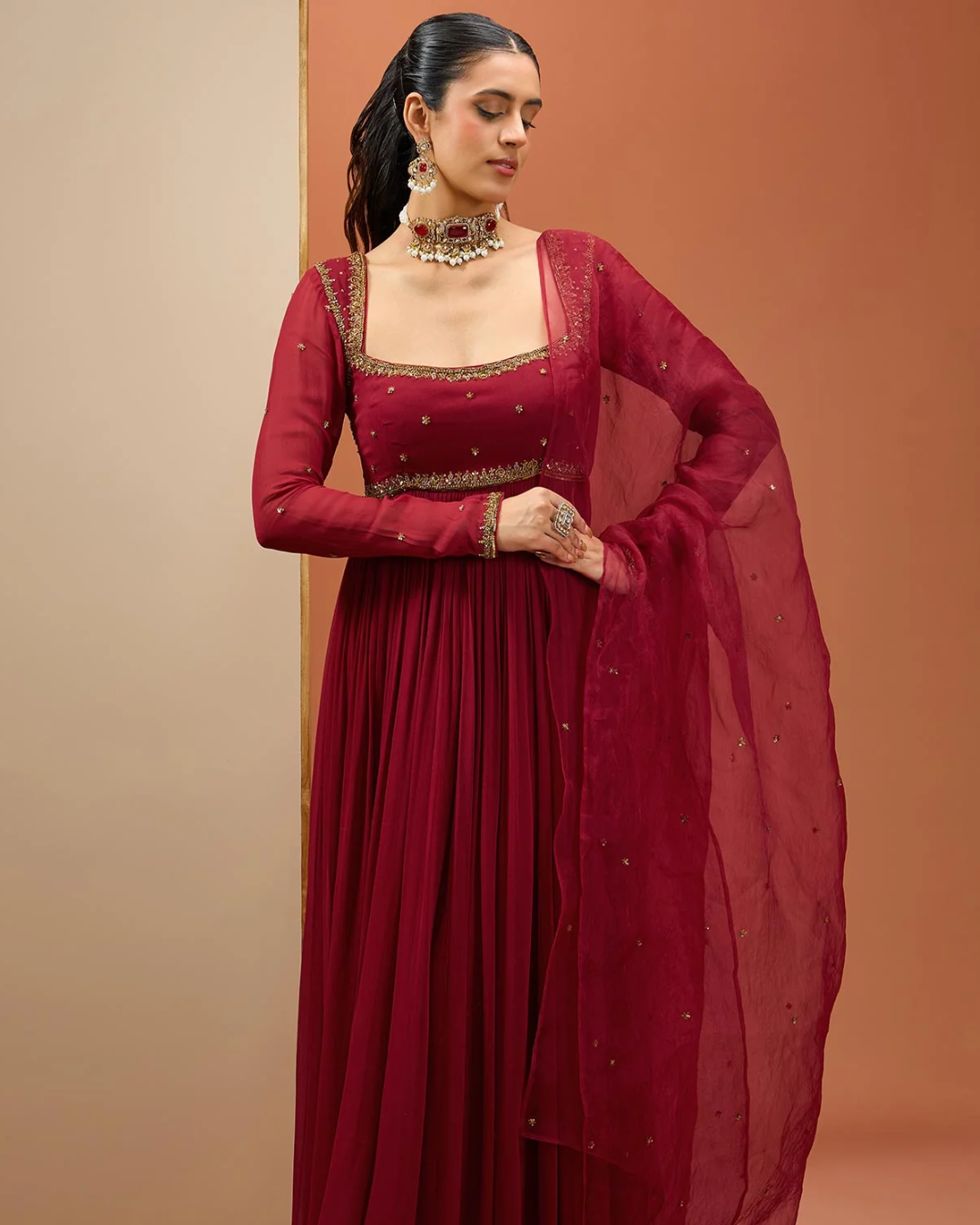 Esha Koul - Mehroon Anarkali Set From Noor