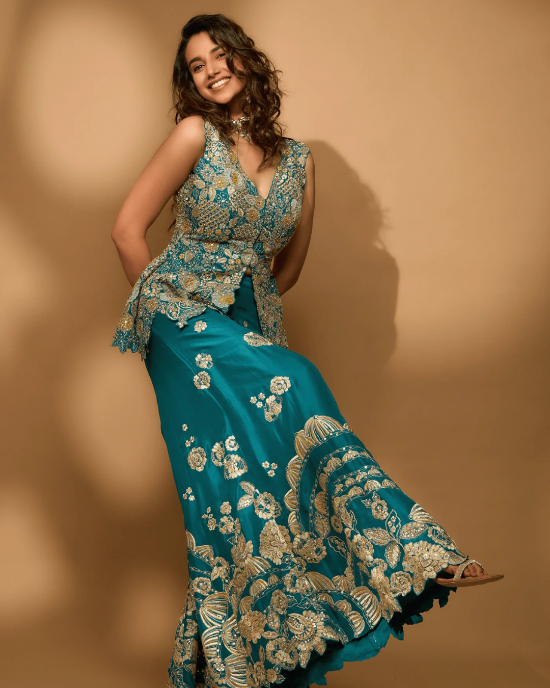 Osaa By Adarsh - Pine Green Peplum Garara Set From SAFAR