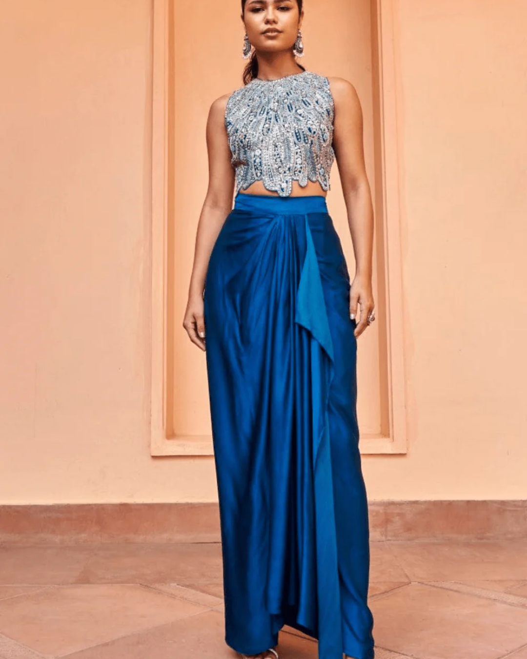 Osaa By Adarsh - Jade Blue Embroidered Top And Skirt From RASM