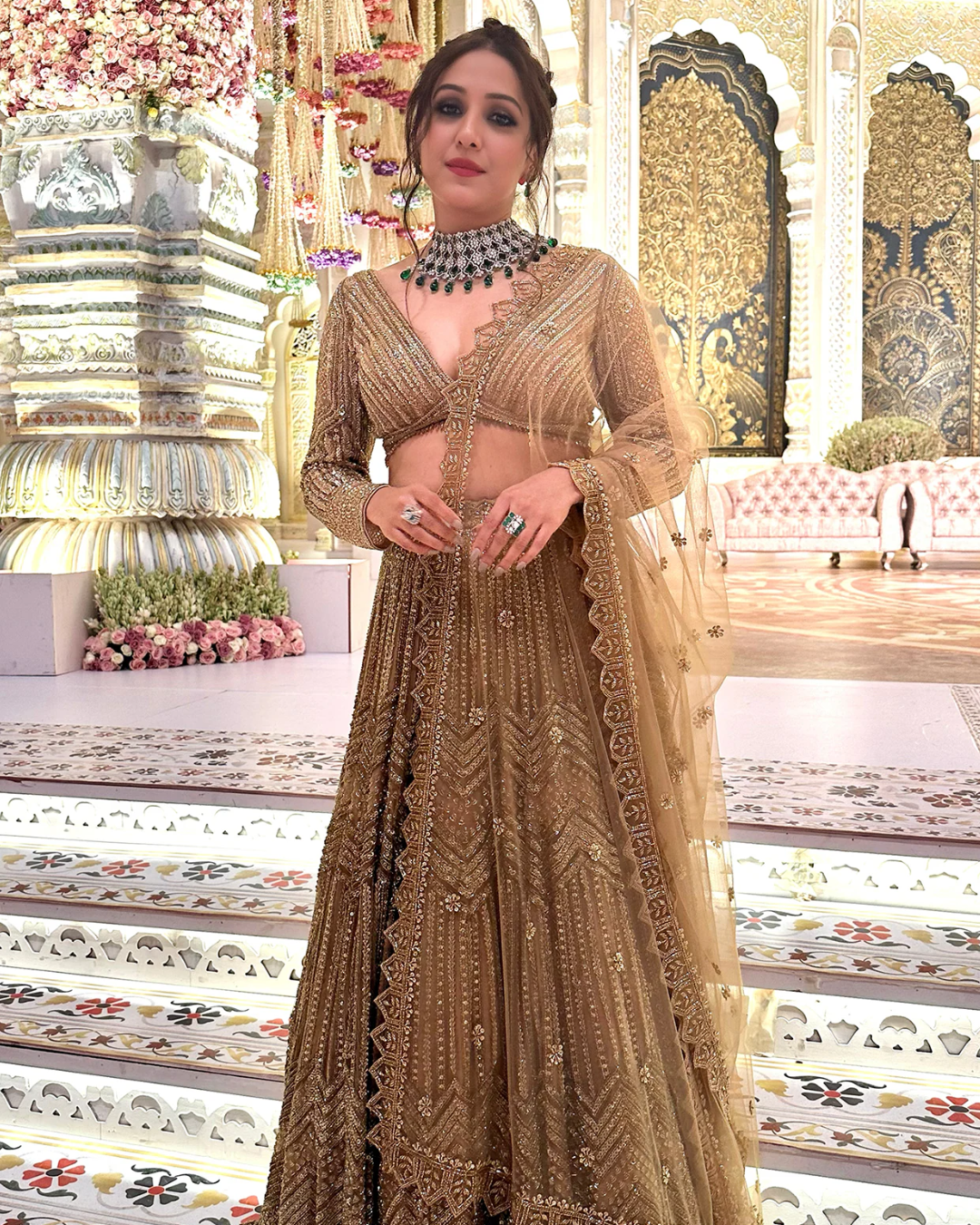 Isa by Dolly Wahal - Dark Gold Net Hand Embroidered Lehenga Set