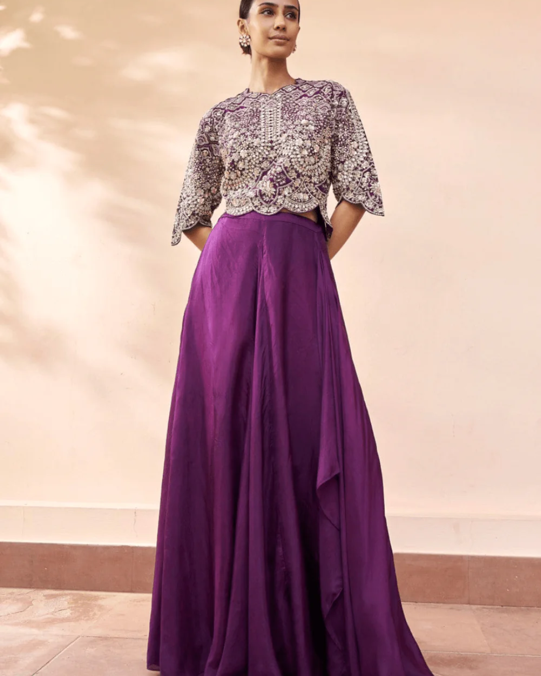 Osaa By Adarsh - Aubergine Embroidered Top And Skirt From RASM
