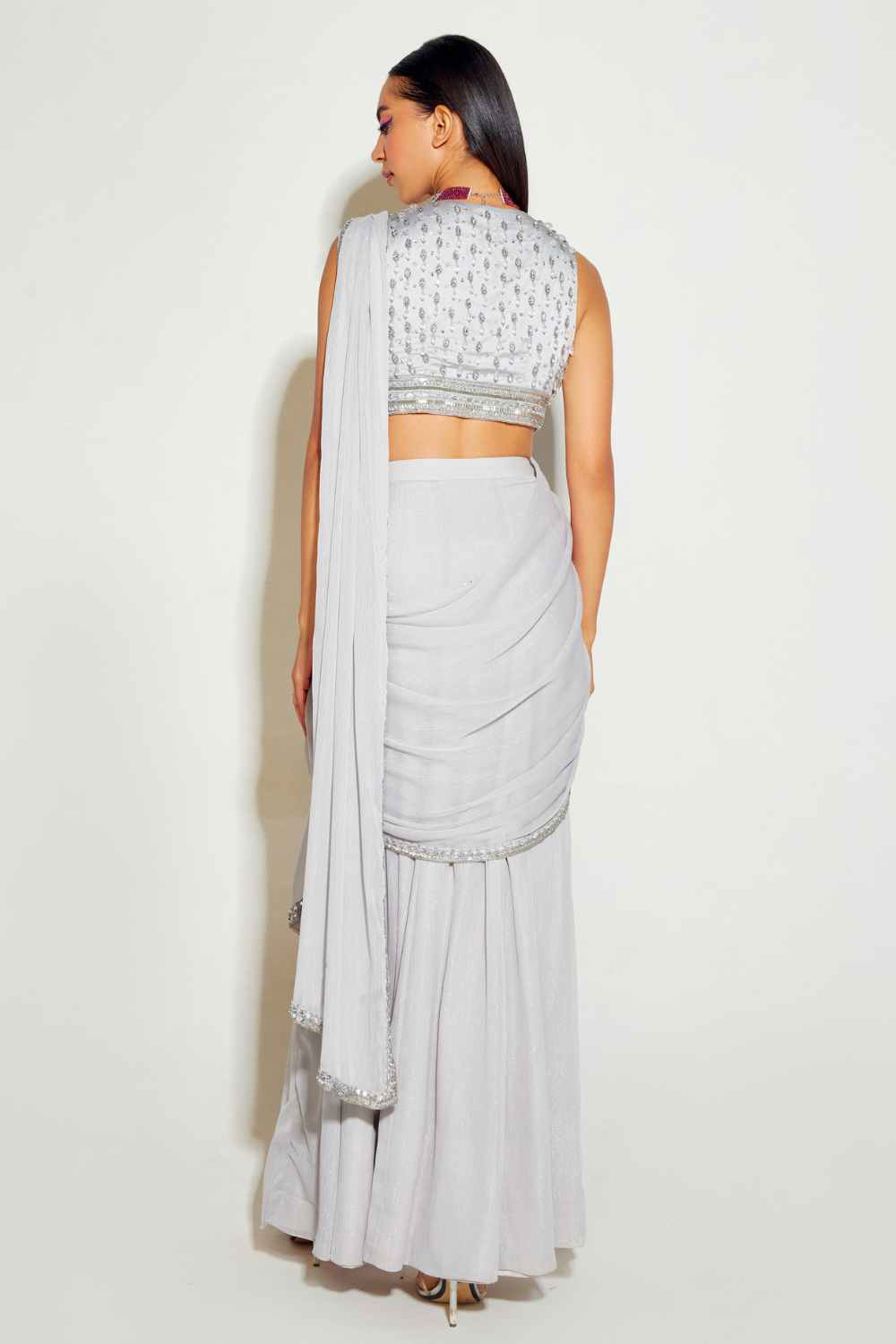 Sanya Gulati - Grey Slit Saree
