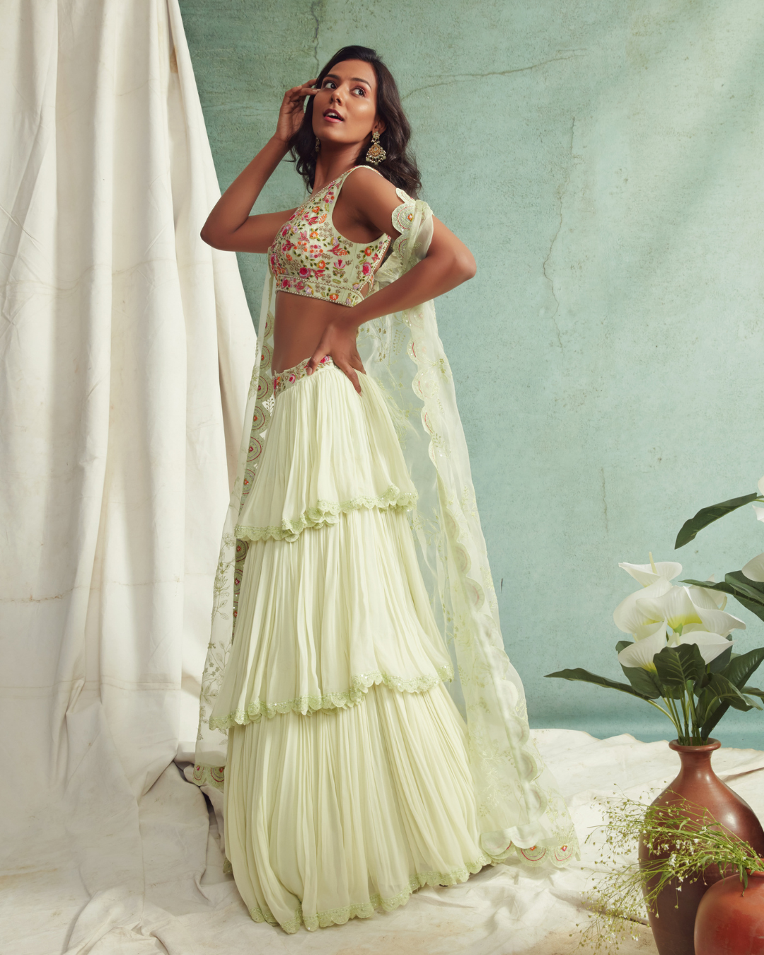 Priyanka Jain - Frilled Lehenga,Blouse And Cape From Love Of Tomorrow