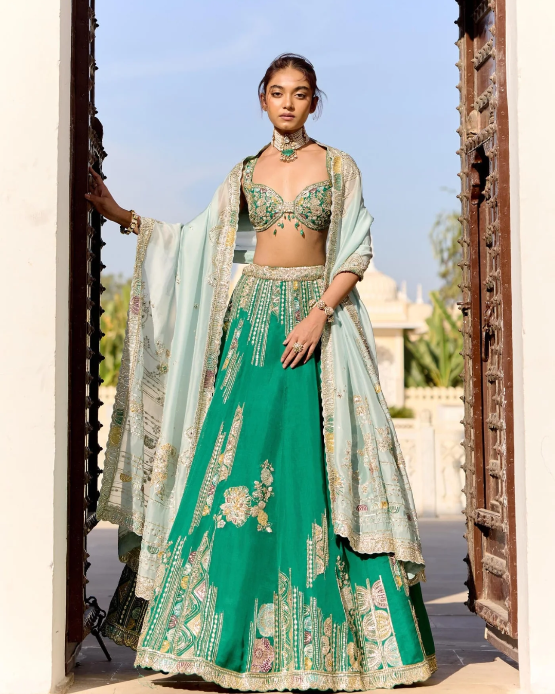 Osaa By Adarsh - Jewel Green Organza Lehenga Set From SAFAR