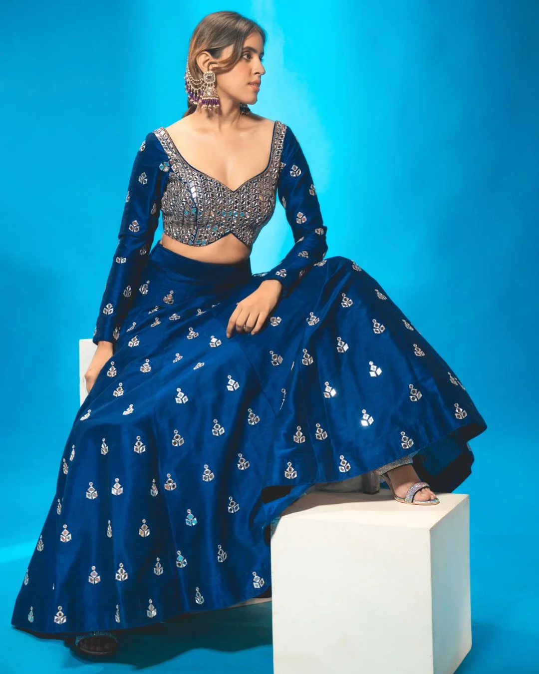Anisha Shetty - Navy Blue Lehenga Set From Rangin