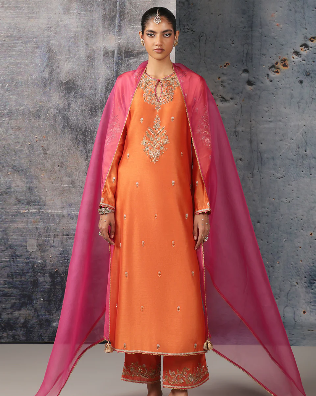 Niti Bothra - Mehrang Orange Straight Long Kurta Set
