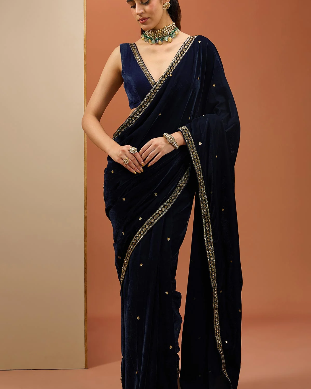 Esha Koul - Blue Velvet Saree Set From Noor