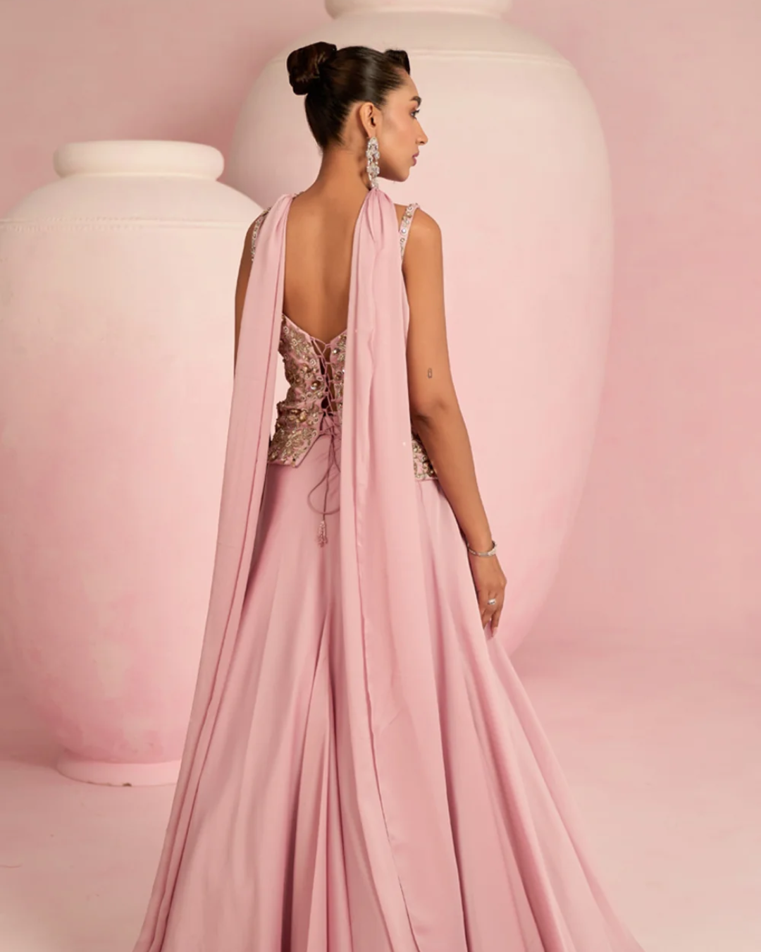 Prevasu - Soft Pink Corset Top & Skirt Set From Solene