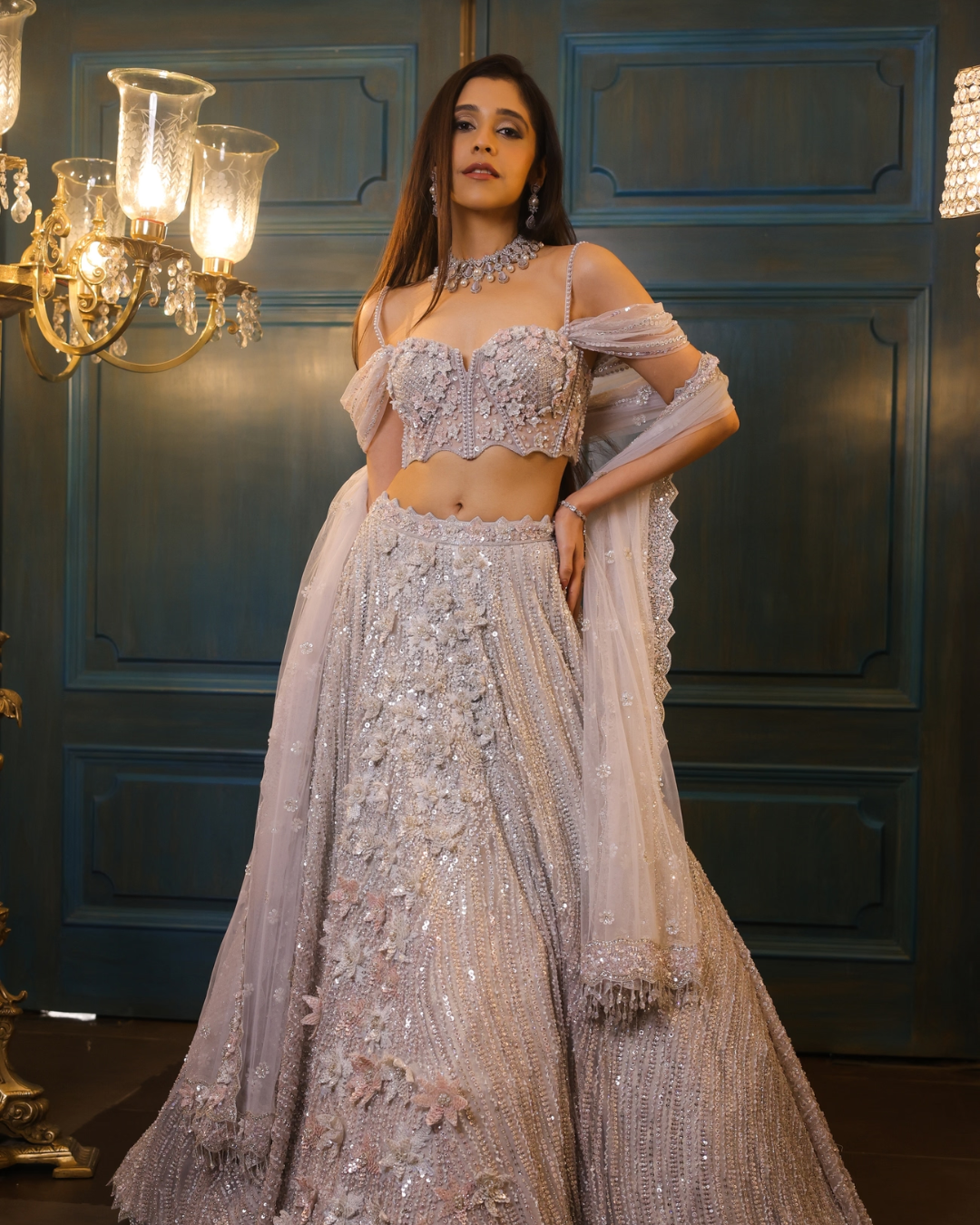Isa by Dolly Wahal - Celeste Powder Blue Lehenga From Noor