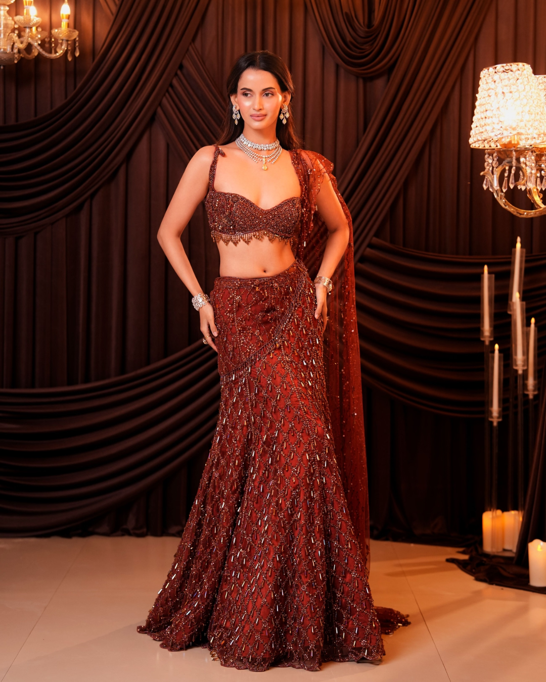 Isa by Dolly Wahal - Caramel Brown Saree From Ittara