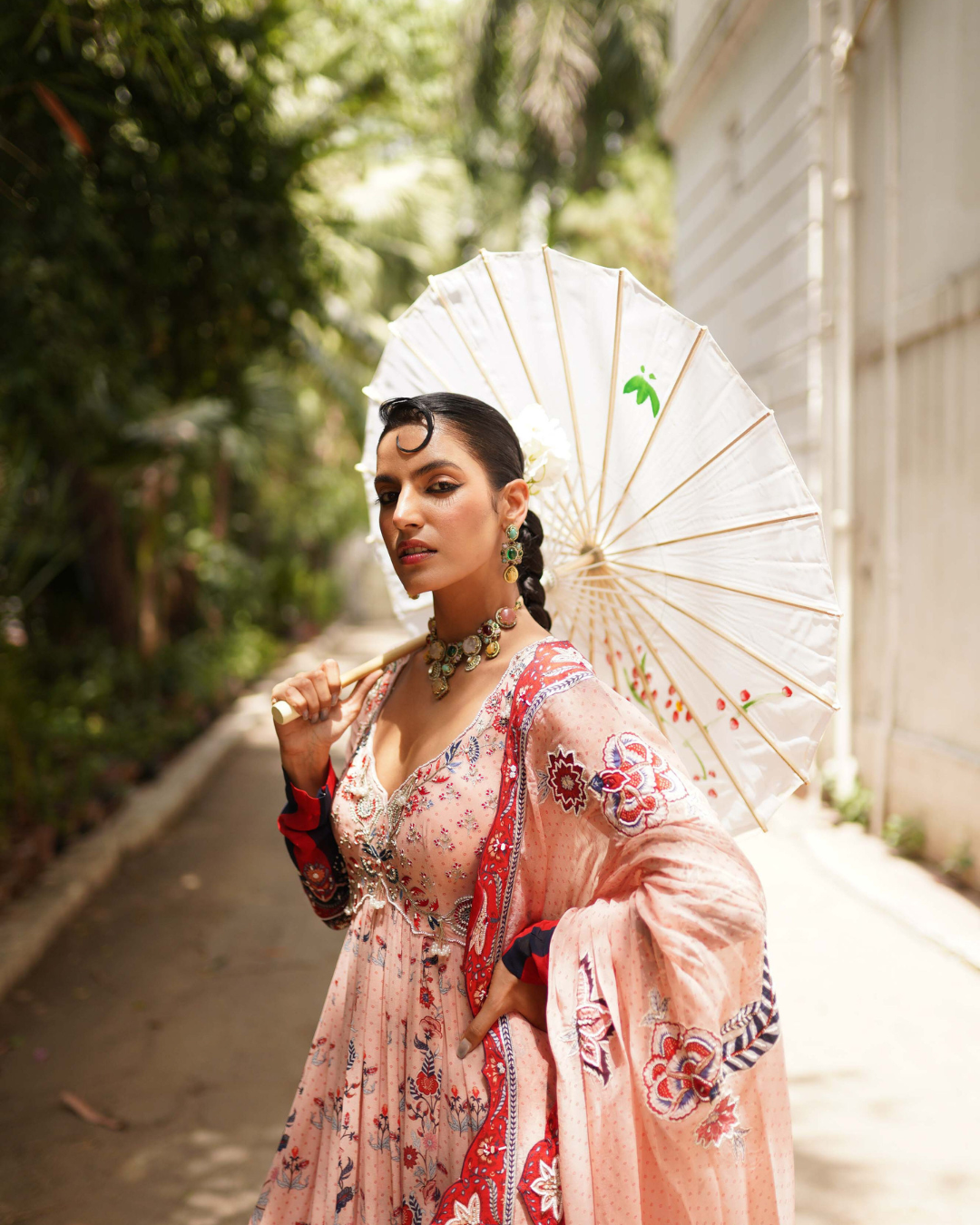 Aditi Gupta - Pink Floral Anarkali Set