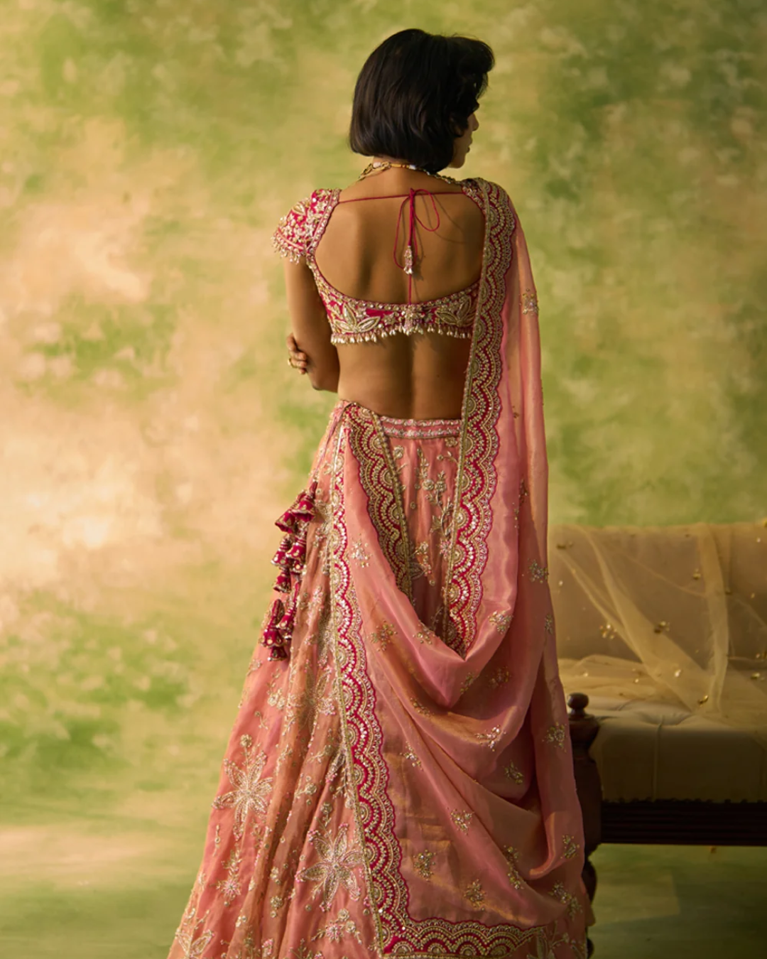 Prevasu - Pink Tissue Bridal Lehenga Set From Silsila