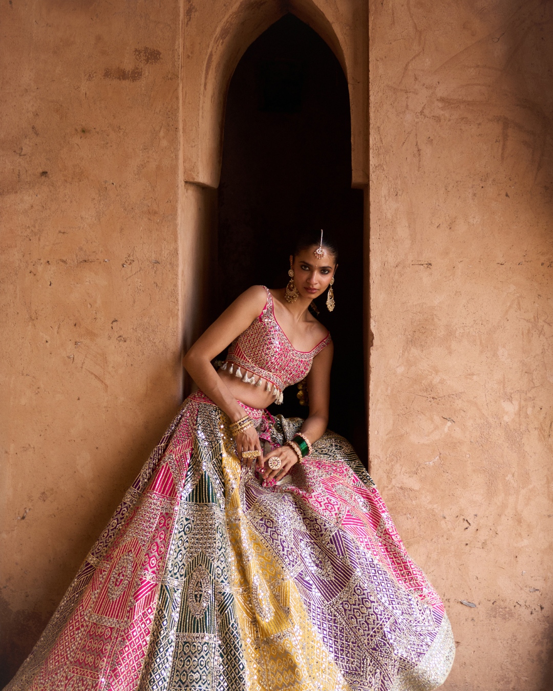 Angad Singh - RANG —Multi colored Lehenga Set with Contrast Blouse From Zariya