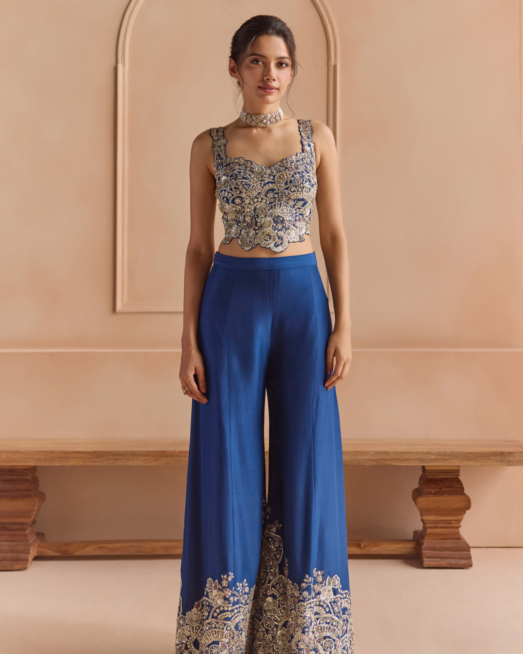 Osaa By Adarsh - French Navy Embroidered Top & Garara Set From Off The Record