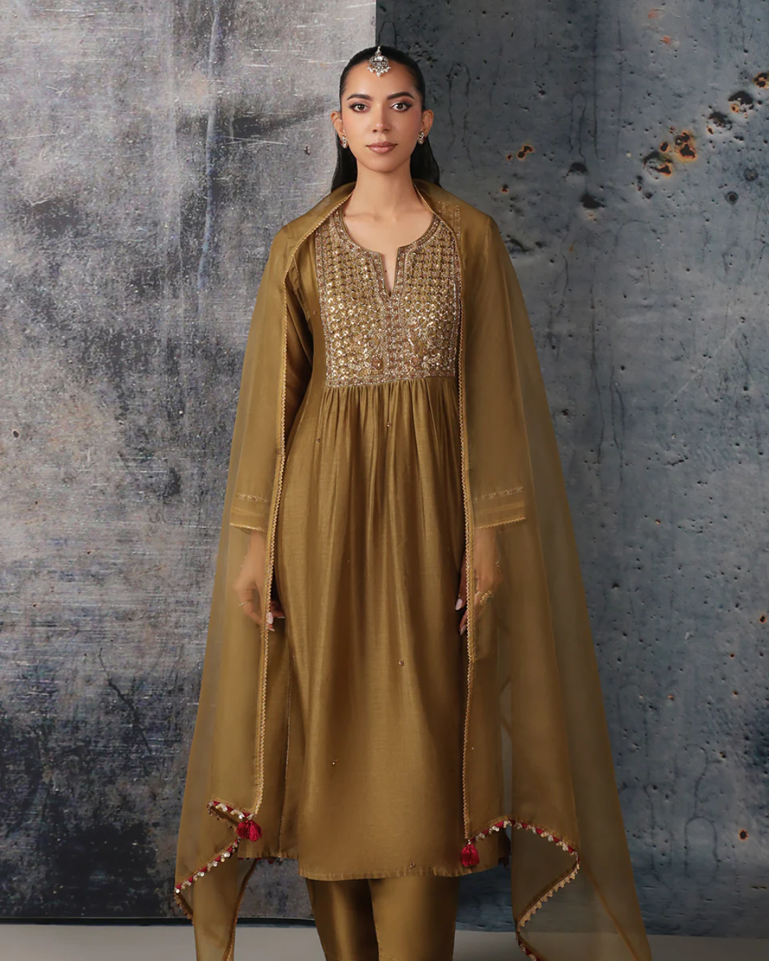 Niti Bothra - Mehrang Olive Green Frockstyle Kurta Set