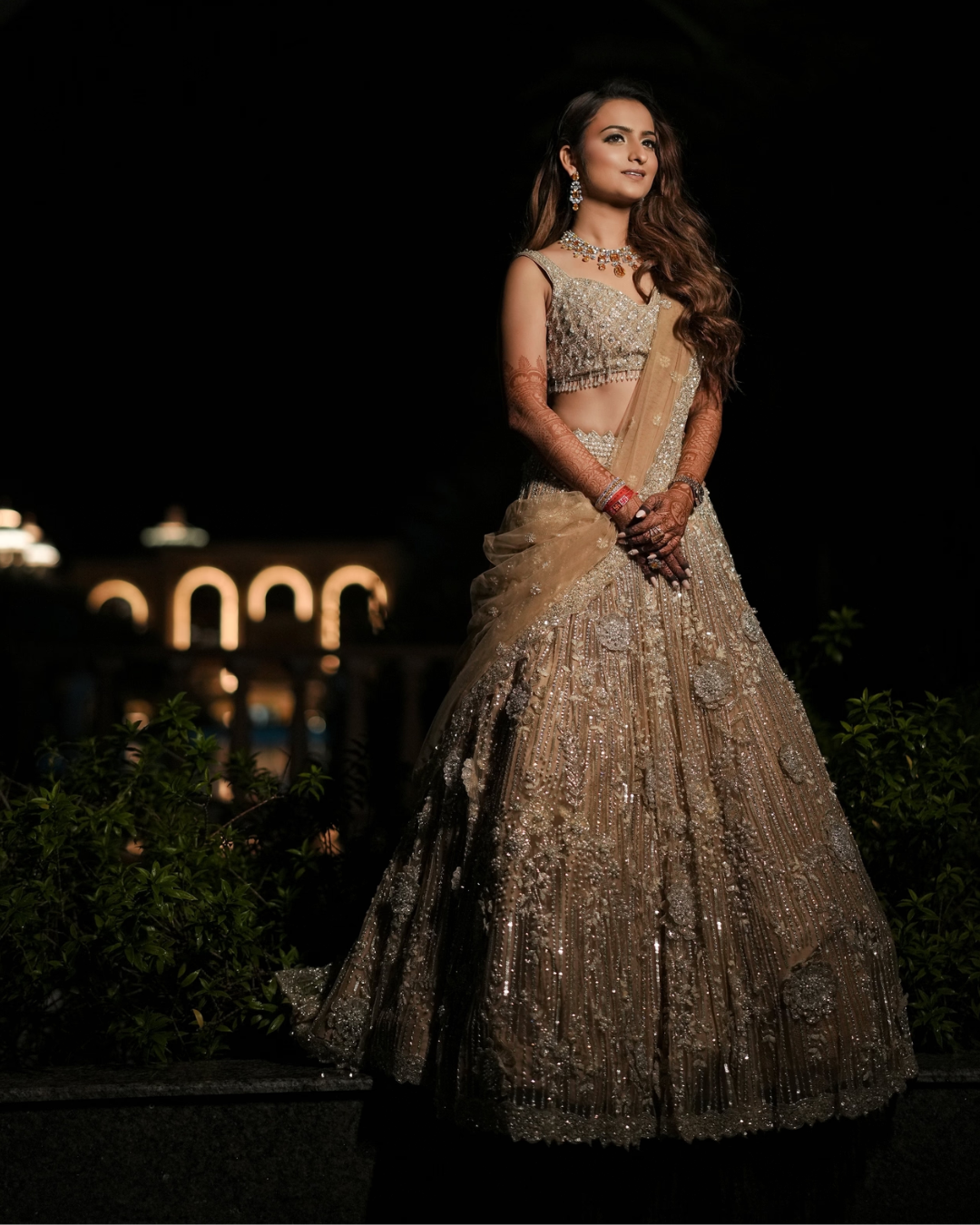 Isa by Dolly Wahal - Light Gold 3D Floral Lehenga From Athena