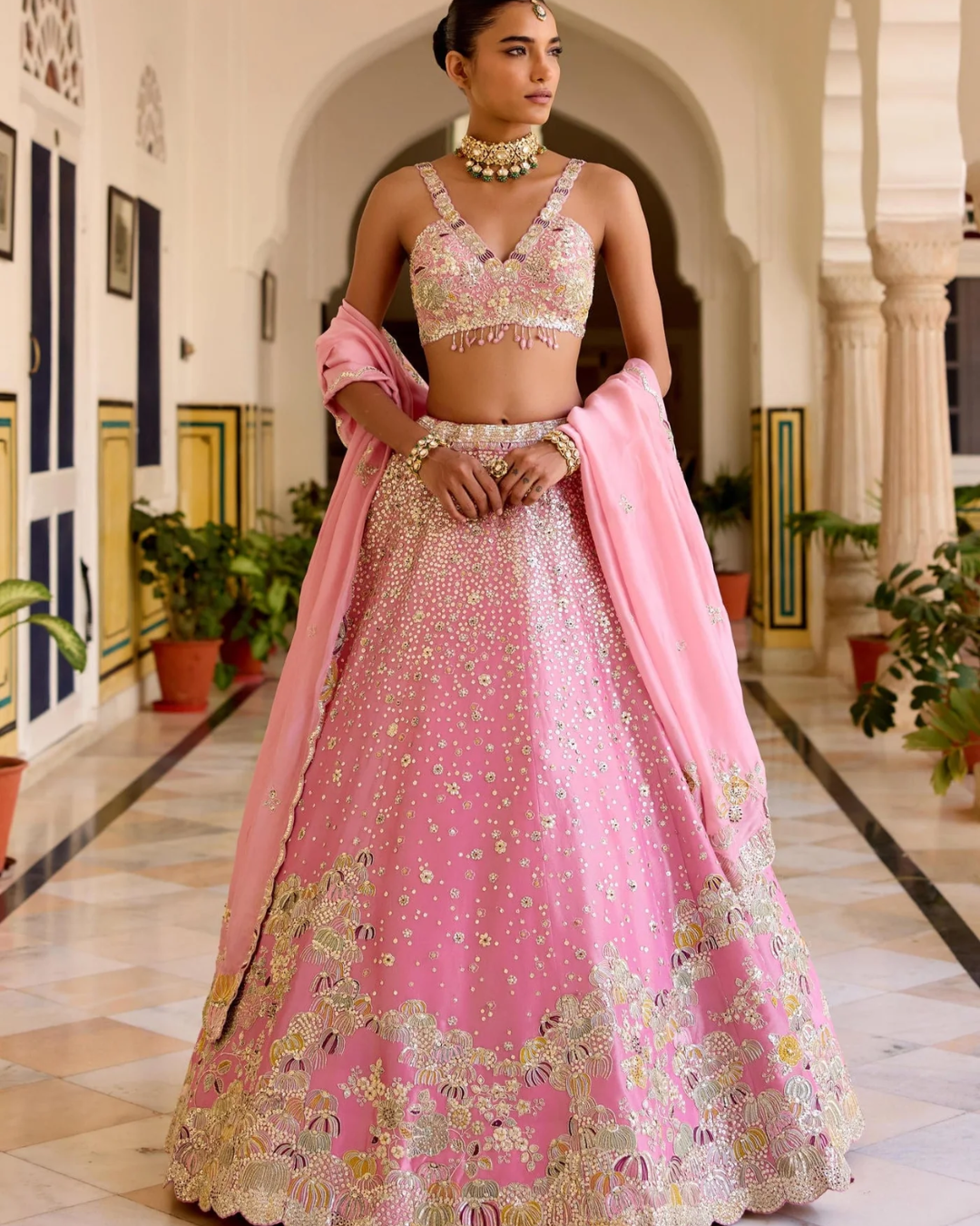 Osaa By Adarsh - Rosaline Pink Tissue Lehenga Set From SAFAR