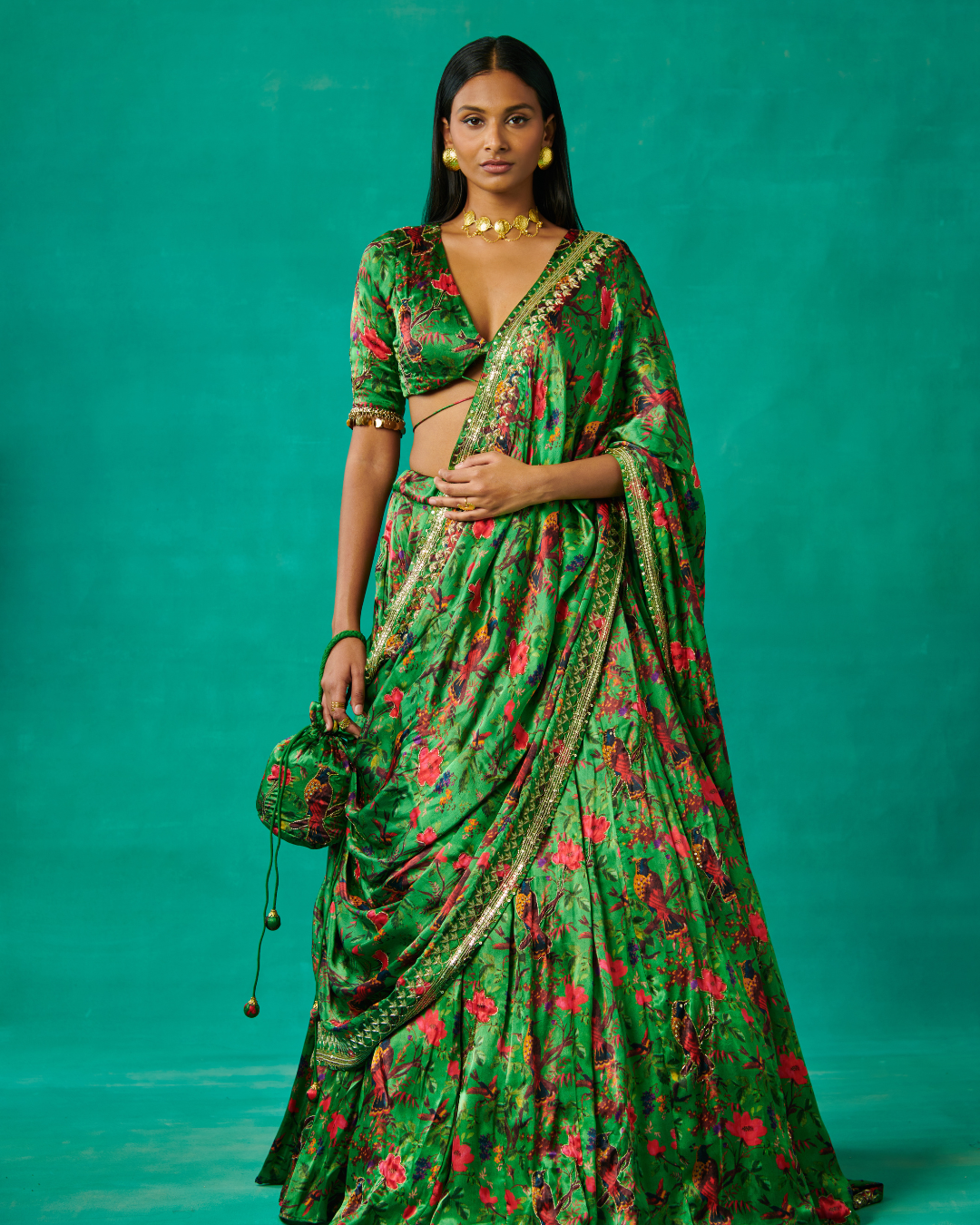 Sonali Bansal - Green lehenga and blouse set with dupatta From Bageecha