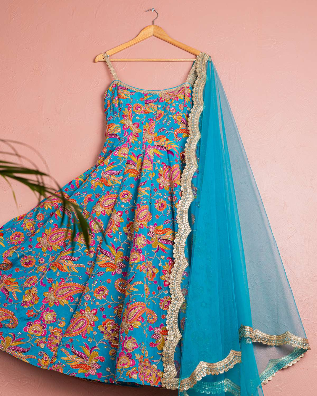 Anisha Shetty - Cerulean Blue Floral Bloom Anarkali Set