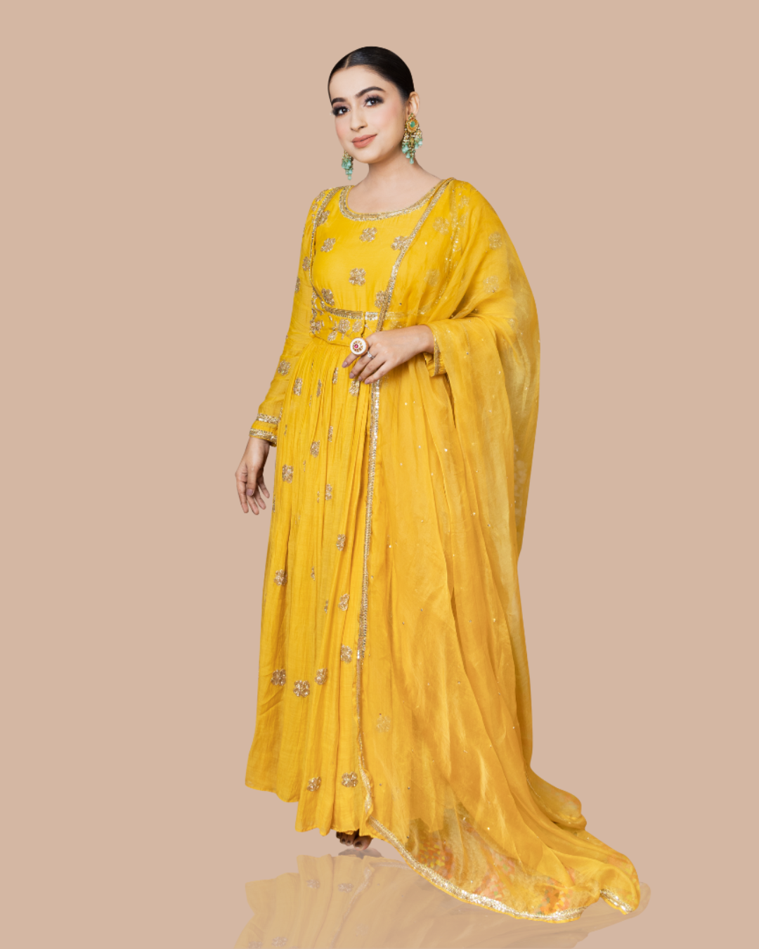 Sonali Bansal - Mustard yellow anarkali set with short jacket and dupatta From Wedding Capsule