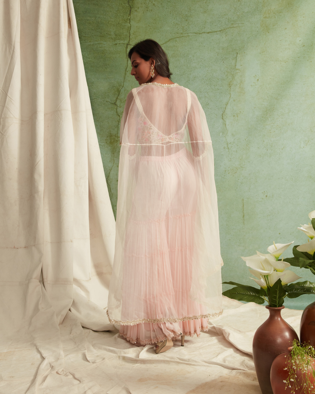 Priyanka Jain - Embroidered Bustier With 3 Tier Sharara And Cape From Love Of Tomorrow