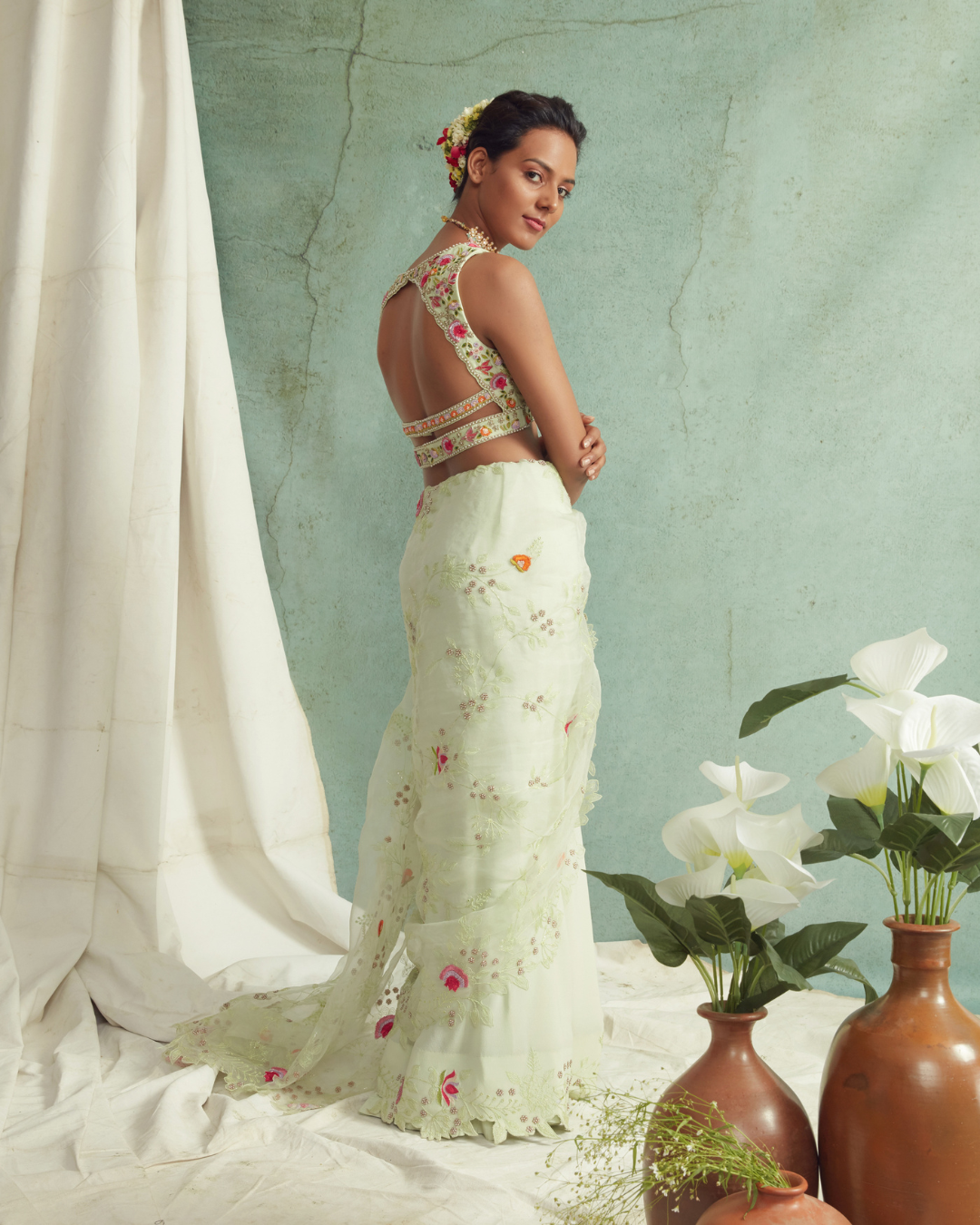 Priyanka Jain - Saree With V Neck Embroidered Blouse From Love Of Tomorrow